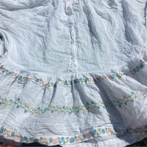 ByTimo Embroidered 100% Cotton Voile Smocked Lattice Lace Peasant Top Sz S - Picture 5 of 9